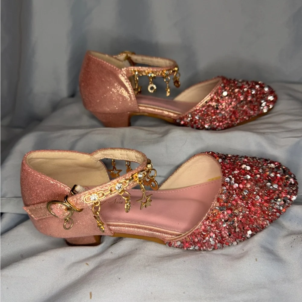 Pink Glitter Girls Party Shoes – Size 2 (Youth)